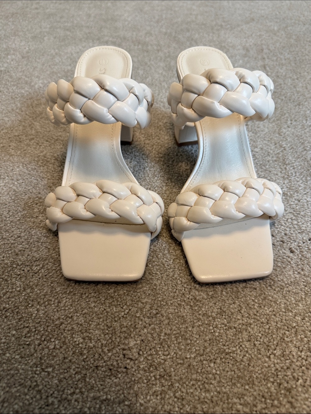 Braided Double-Strap Block Heel Sandals in Cream